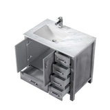 Jacques Distressed Grey Freestanding Bathroom Vanity with White Carrara Marble Top, White Square Sink
