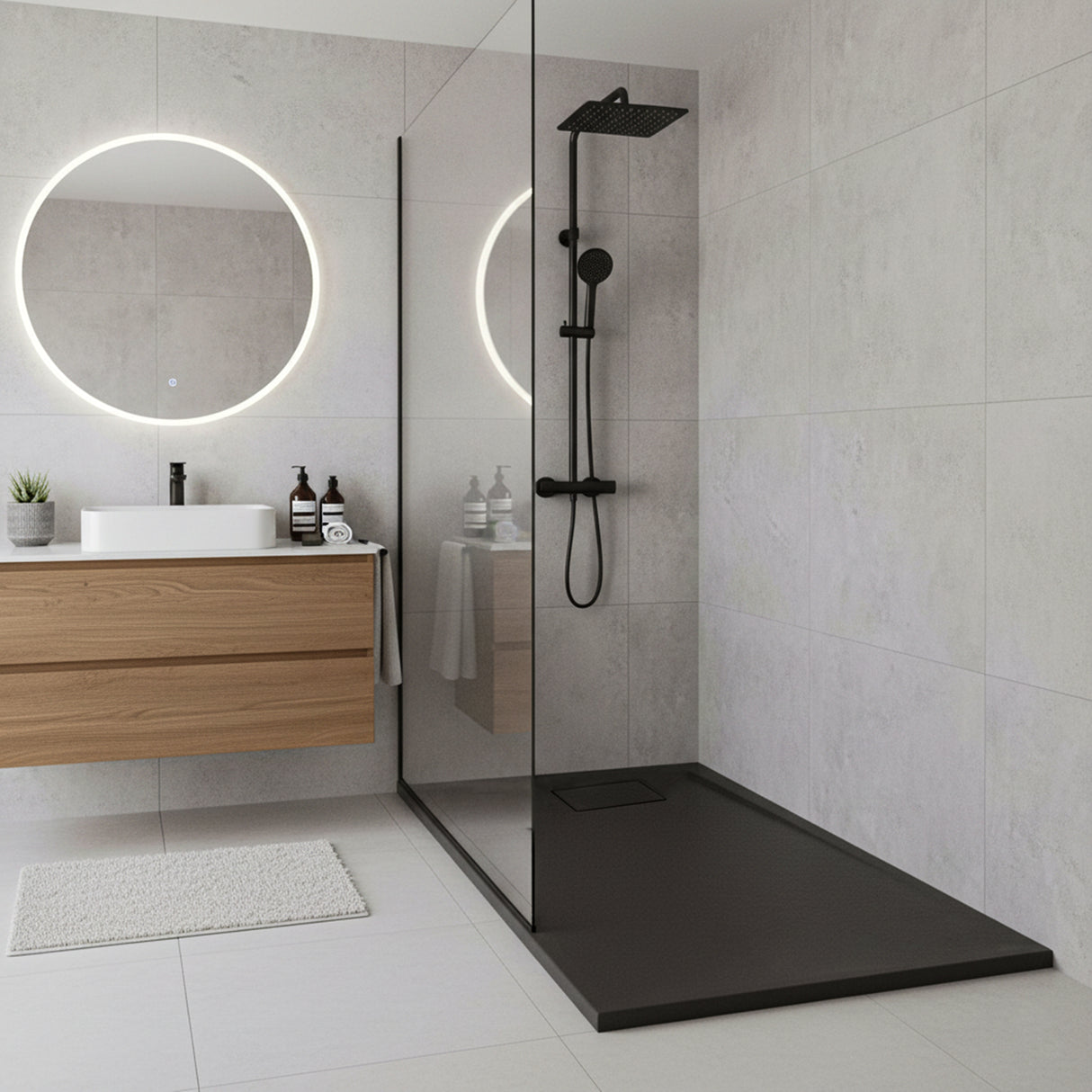 SMC / Solid Surface Shower Base Tray 60" × 32" - with Side Drain Hole, Drain Cover & Waste