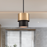 Industrial Pendant Light Brass and Matte Black Hardware with White Alabaster Diffuser, E12 Base