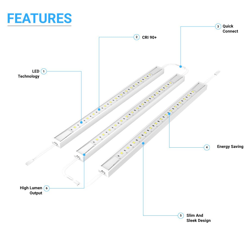 12" Hardwired Under Cabinet Lighting 3Pc Kit - 3x3.6W Linkable Light Bar - 330 Lumens - White - BUILDMYPLACE