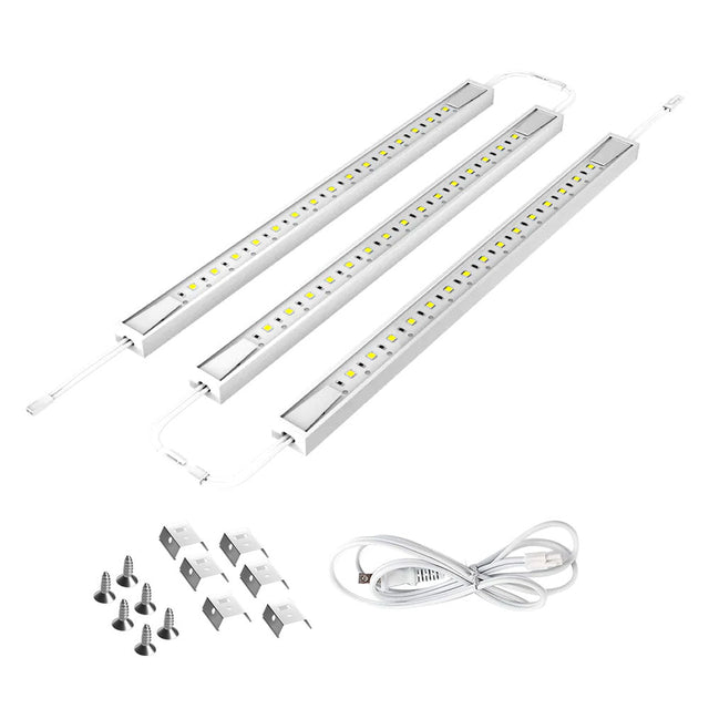 12" Hardwired Under Cabinet Lighting 3Pc Kit - 3x3.6W Linkable Light Bar - 330 Lumens - White - BUILDMYPLACE