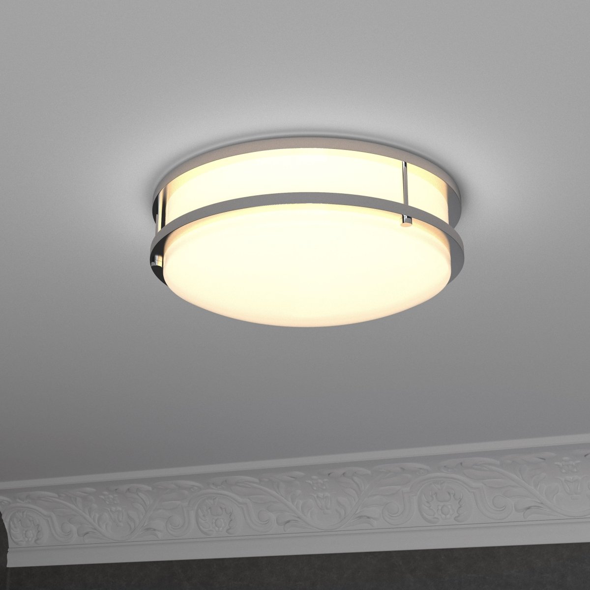 12 in. Dimmable LED Flush Mount Ceiling Lights, Double Ring, 14W, 1100LM, 3000K Warm White, Brushed Nickel Finish Steel, ETL Listed, For Hallway Kitchen Stairwell - BUILDMYPLACE