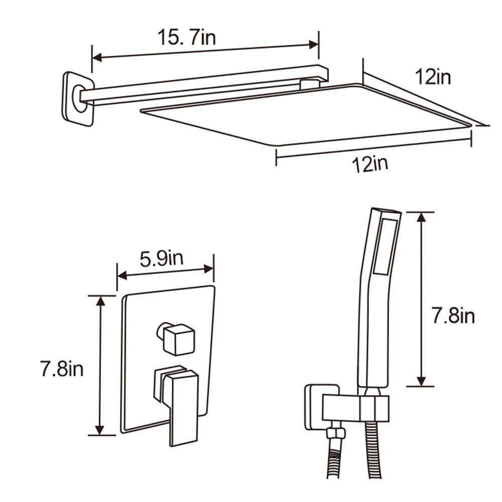 12 Inch Shower Head With Hand Held Combo - Brass Material Finish Shower System - BUILDMYPLACE