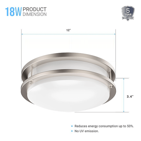 12" LED Flush Mount Ceiling Lights - 18W - Double Ring Design - 1050 Lm - Dimmable Flush Mount - BUILDMYPLACE