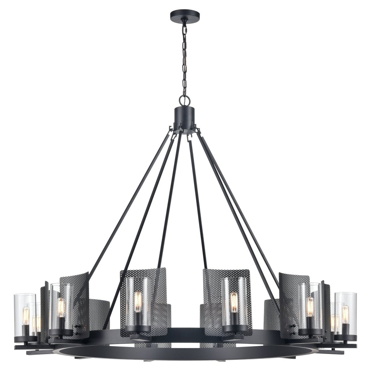 12 - Light Ring Chandelier Ceiling Light in Chrome Finish with Clear Glass, Diam 50" Height 39", 120V, Bulb Type B10, Socket Type E12, Max wattage Per Socket 60W - BUILDMYPLACE