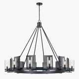 12 - Light Ring Chandelier Ceiling Light in Matte Black Finish with Clear Glass, Diam 50" Height 39", 120V, Bulb Type B10, Socket Type E12, Max wattage Per Socket 60W - BUILDMYPLACE