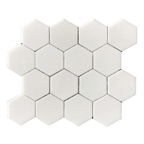 12" X 10" X 10 mm Thassos White 3" Hexagon Polished Mosaic - BUILDMYPLACE