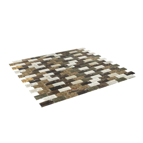 12 x 11 inch Glass & Stone Mosaic Tile with Brown Color and Glossy Finish - BUILDMYPLACE