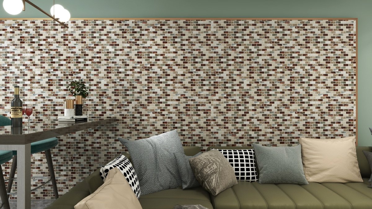 12 x 11 inch Glass & Stone Mosaic Tile with Brown Color and Glossy Finish - BUILDMYPLACE