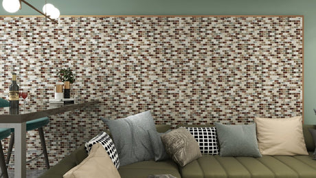 12 x 11 inch Glass & Stone Mosaic Tile with Brown Color and Glossy Finish - BUILDMYPLACE