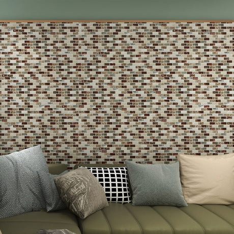 12 x 11 inch Glass & Stone Mosaic Tile with Brown Color and Glossy Finish - BUILDMYPLACE