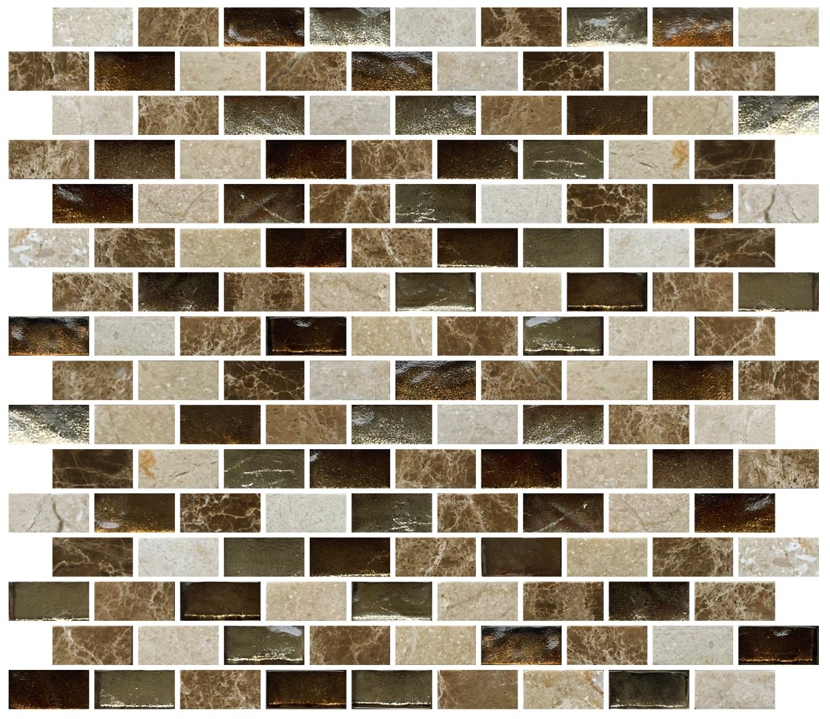 12 x 11 inch Glass & Stone Mosaic Tile with Brown Color and Glossy Finish - BUILDMYPLACE