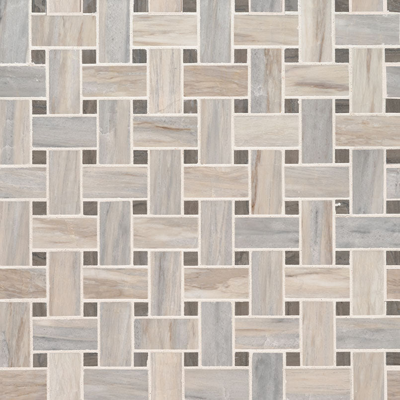 12" X 12" Angora Basketweave Polished Warm White Mosaic Sheet (10SQ FT/CTN) - BUILDMYPLACE