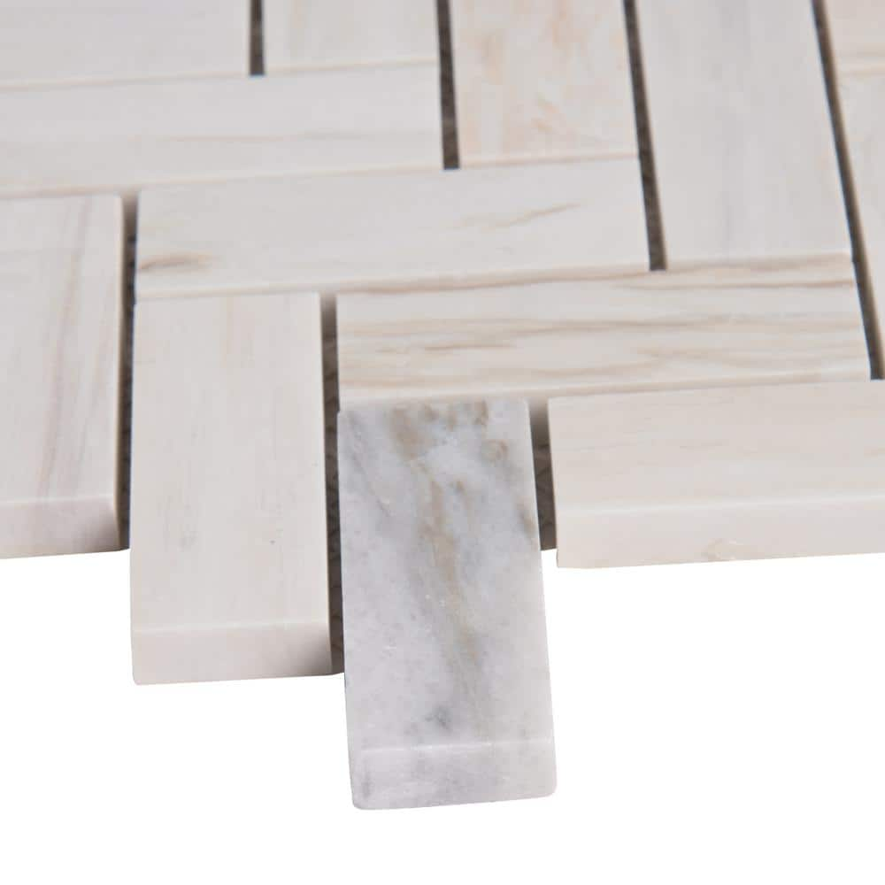 12" X 12" Angora Herringbone Polished Warm White Mosaic Sheet (10SQ FT/CTN) - BUILDMYPLACE