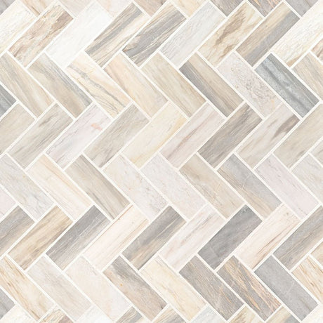 12" X 12" Angora Herringbone Polished Warm White Mosaic Sheet (10SQ FT/CTN) - BUILDMYPLACE