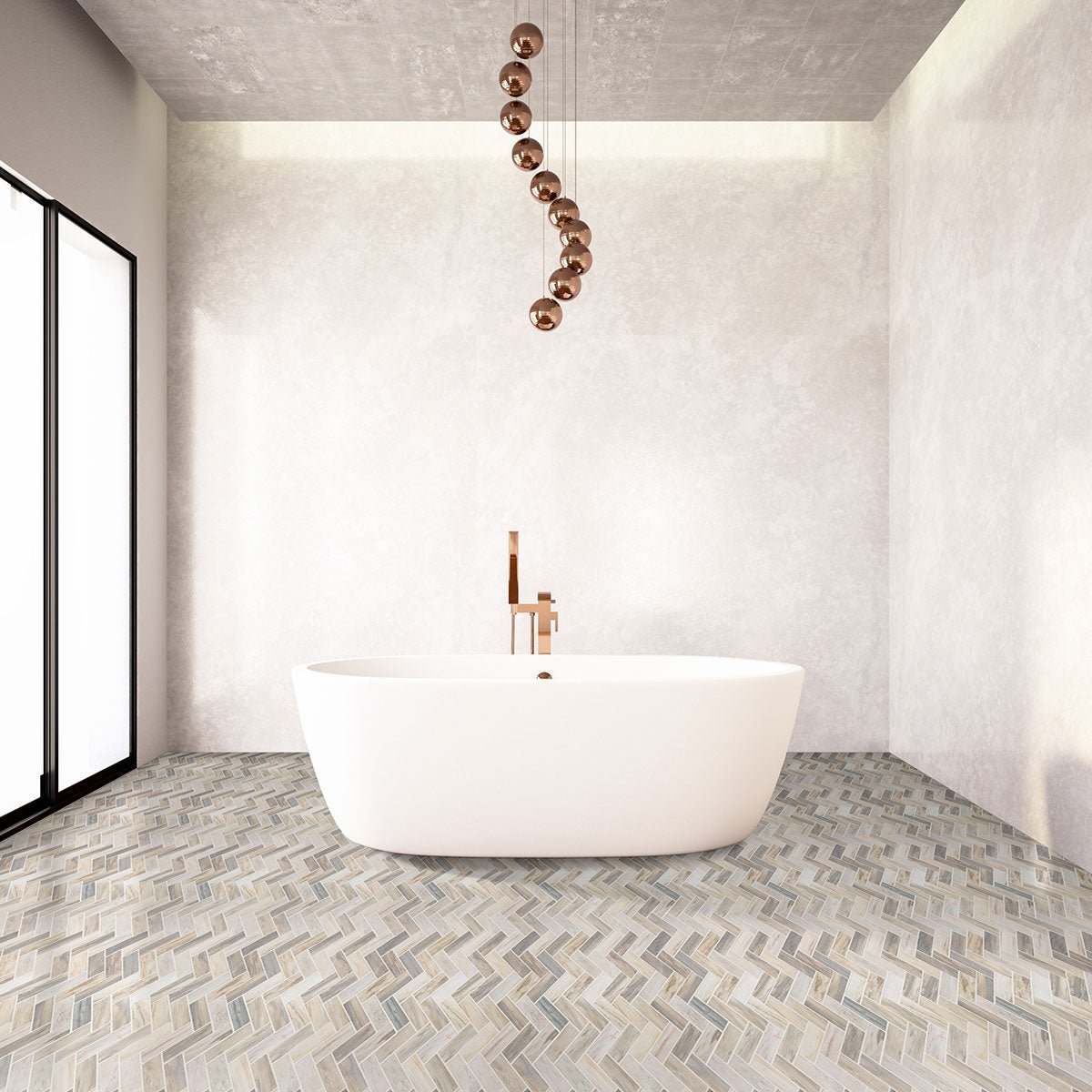 12" X 12" Angora Herringbone Polished Warm White Mosaic Sheet (10SQ FT/CTN) - BUILDMYPLACE