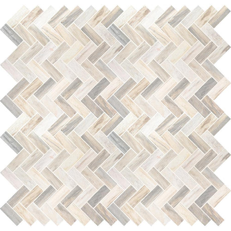 12" X 12" Angora Herringbone Polished Warm White Mosaic Sheet (10SQ FT/CTN) - BUILDMYPLACE