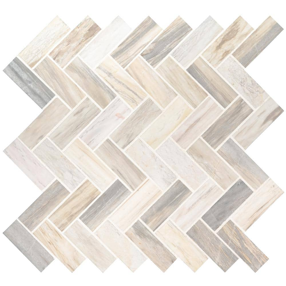 12" X 12" Angora Herringbone Polished Warm White Mosaic Sheet (10SQ FT/CTN) - BUILDMYPLACE