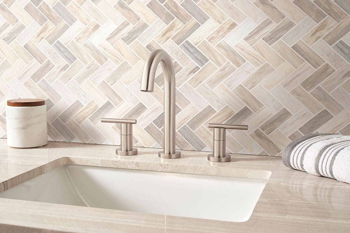 12" X 12" Angora Herringbone Polished Warm White Mosaic Sheet (10SQ FT/CTN) - BUILDMYPLACE