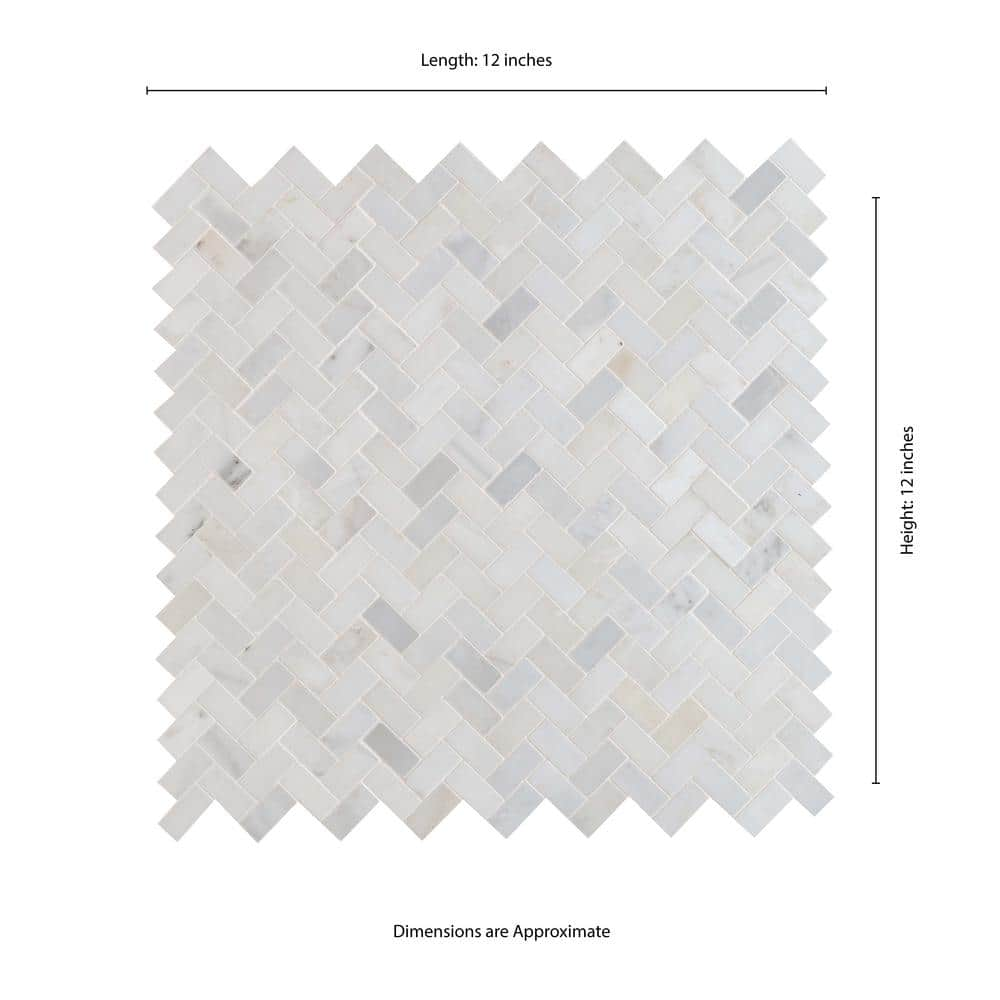 12" X 12" Arabescato Carrara Herringbone Honed Cool White Pattern Mosaic Sheet (9.4SQ FT/CTN) - BUILDMYPLACE