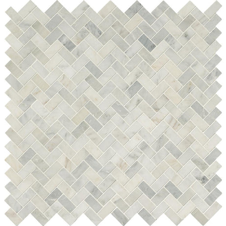 12" X 12" Arabescato Carrara Herringbone Honed Cool White Pattern Mosaic Sheet (9.4SQ FT/CTN) - BUILDMYPLACE