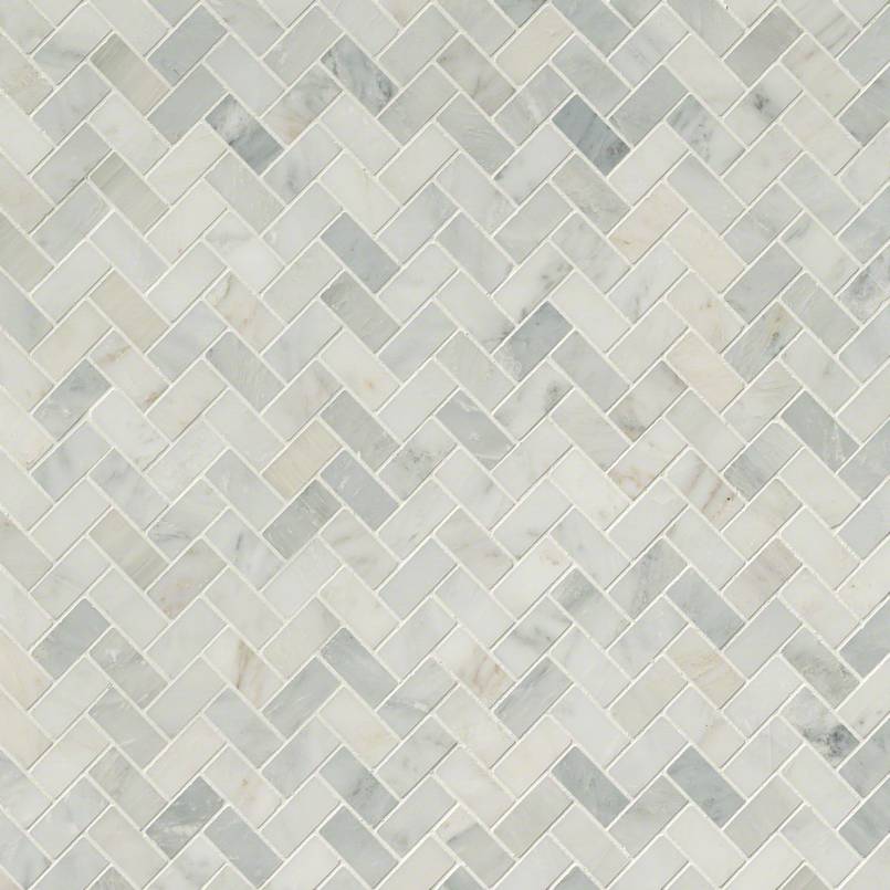 12" X 12" Arabescato Carrara Herringbone Honed Cool White Pattern Mosaic Sheet (9.4SQ FT/CTN) - BUILDMYPLACE