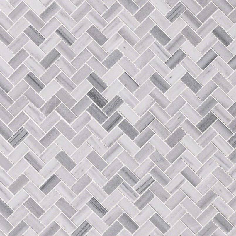 12" X 12" Bergamo Herringbone Polished Light Gray Marble Mosaic Sheet (9.4SQ FT/CTN) - BUILDMYPLACE