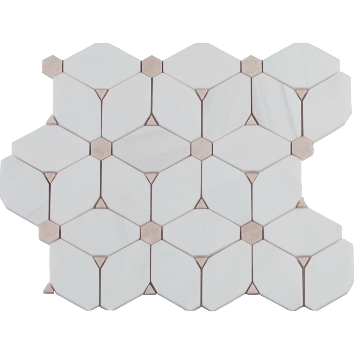 12" X 12" Cecily Pattern Polished Warm White Marble Cubed Mosaic Sheet (9.5SQ FT/CTN) - BUILDMYPLACE