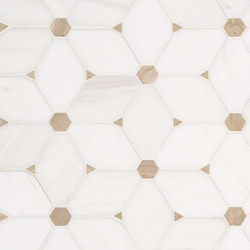 12" X 12" Cecily Pattern Polished Warm White Marble Cubed Mosaic Sheet (9.5SQ FT/CTN) - BUILDMYPLACE