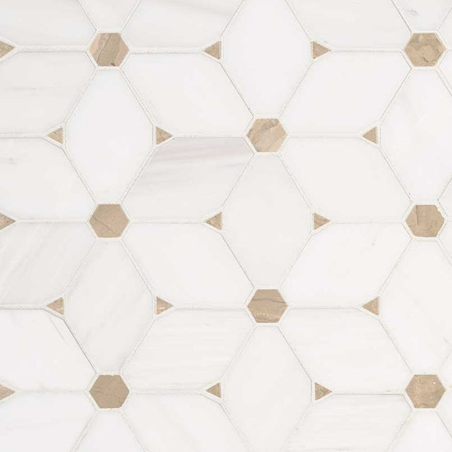 12" X 12" Cecily Pattern Polished Warm White Marble Cubed Mosaic Sheet (9.5SQ FT/CTN) - BUILDMYPLACE