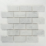 12 X 12 in. Bianco Carrara 2x4 brick White Honed Tumbled Marble Mosaic - BUILDMYPLACE