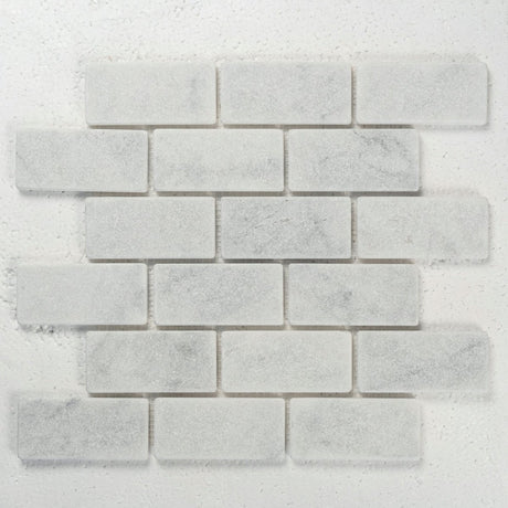 12 X 12 in. Bianco Carrara 2x4 brick White Honed Tumbled Marble Mosaic - BUILDMYPLACE