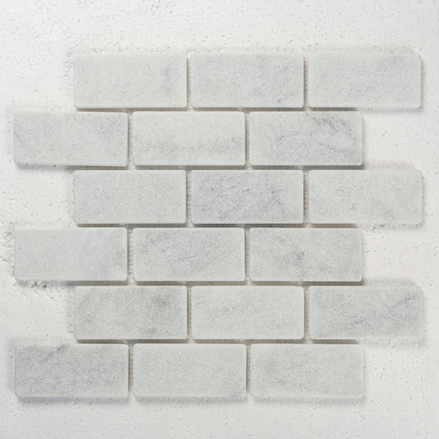 12 X 12 in. Bianco Carrara 2x4 brick White Honed Tumbled Marble Mosaic - BUILDMYPLACE