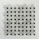 12 X 12 in. Bianco Carrara SP113 White/black Polished Marble Basketweave Mosaic Tile - BUILDMYPLACE