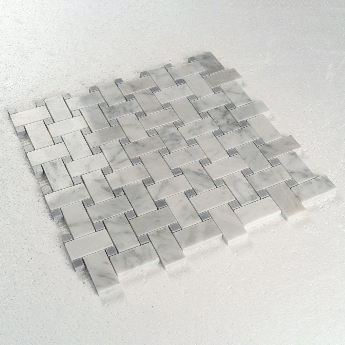 12 X 12 in. Bianco Carrara White Basket Weave Polished Marble Mosaic Tile - BUILDMYPLACE