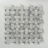 12 X 12 in. Bianco Carrara White Basket Weave Polished Marble Mosaic Tile - BUILDMYPLACE