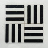 12 X 12 in. Black & White 4" Bar Marble Mosaic - BUILDMYPLACE