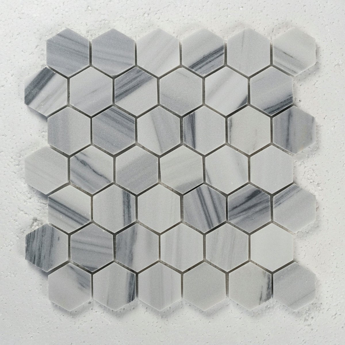 12 X 12 in. Bluewhale 2" Hexagon White Honed Marble Mosaic - BUILDMYPLACE