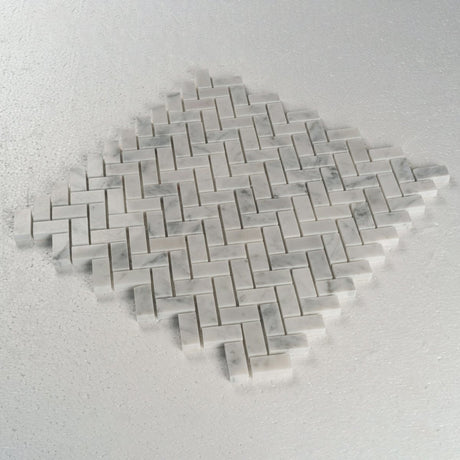 12 X 12 in. Carrara 15x30 White Herringbone Honed Marble Mosaic Tile - BUILDMYPLACE