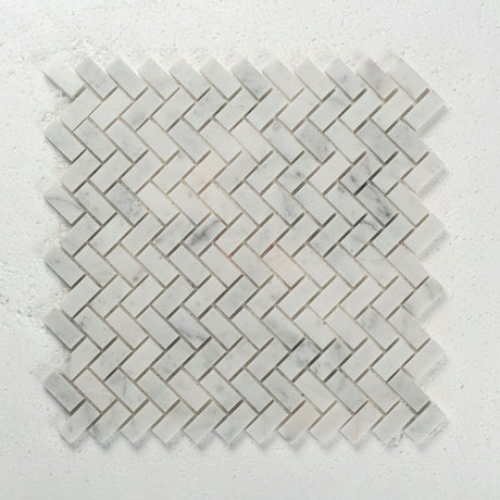 12 X 12 in. Carrara 15x30 White Herringbone Honed Marble Mosaic Tile - BUILDMYPLACE