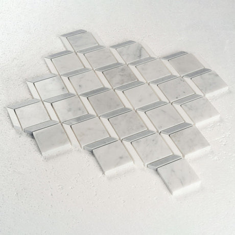 12 X 12 in. Carrara Thassos White Polished Cube Marble Mosaic Tile - BUILDMYPLACE