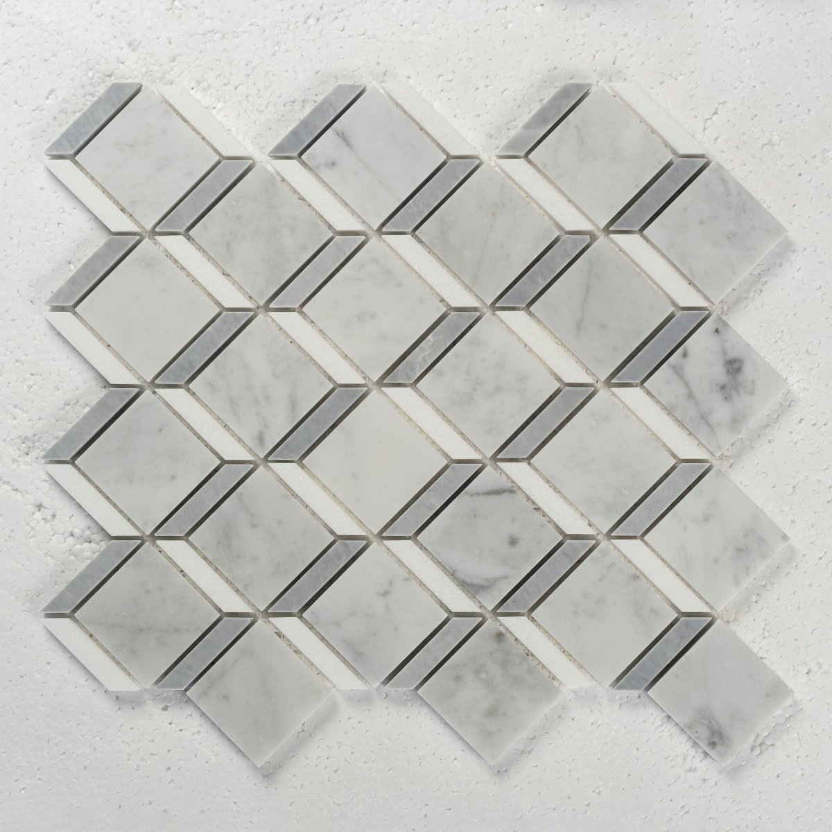 12 X 12 in. Carrara Thassos White Polished Cube Marble Mosaic Tile ...