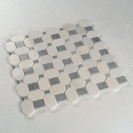 12 X 12 in. High Gloss Polished White & 1" Grey Square Basket Weave Mosaic - BUILDMYPLACE