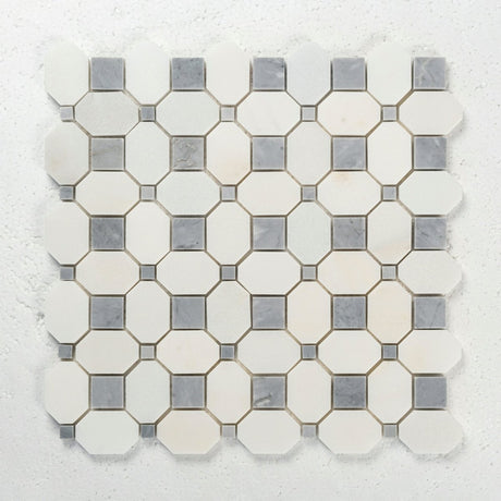 12 X 12 in. High Gloss Polished White & 1" Grey Square Basket Weave Mosaic - BUILDMYPLACE