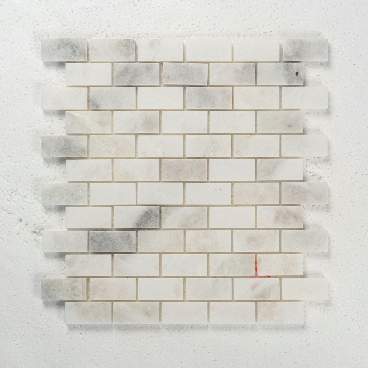 12 X 12 in. Multi Carrara 1x2 Brick White Polished Marble Mosaic - BUILDMYPLACE