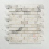 12 X 12 in. Multi Carrara 1x2 Brick White Polished Marble Mosaic - BUILDMYPLACE