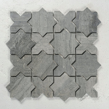 12 X 12 in. Oceanwood Gray Star Cross Honed Marble Mosaic - BUILDMYPLACE