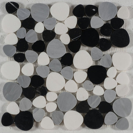 12 X 12 in. Pebblestone Thaissos/Black/Grey Honed Mosaic - BUILDMYPLACE