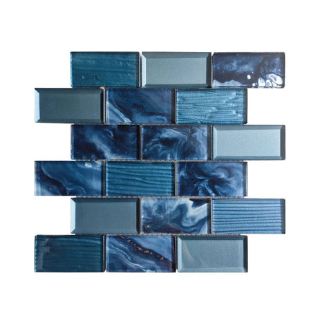 12 x 12 inch Glass Mosaic Tile with Blue Color and Glossy & Beveled Finish - BUILDMYPLACE