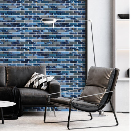 12 x 12 inch Mosaic Glass Tile with Blue Color and Glossy Finish - BUILDMYPLACE